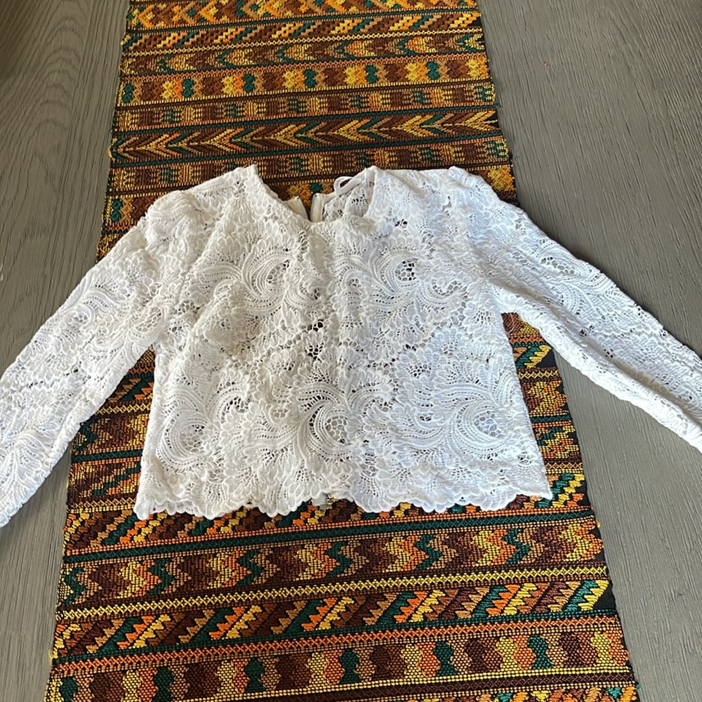A.L.C. White Lace Long-Sleeve Blouse